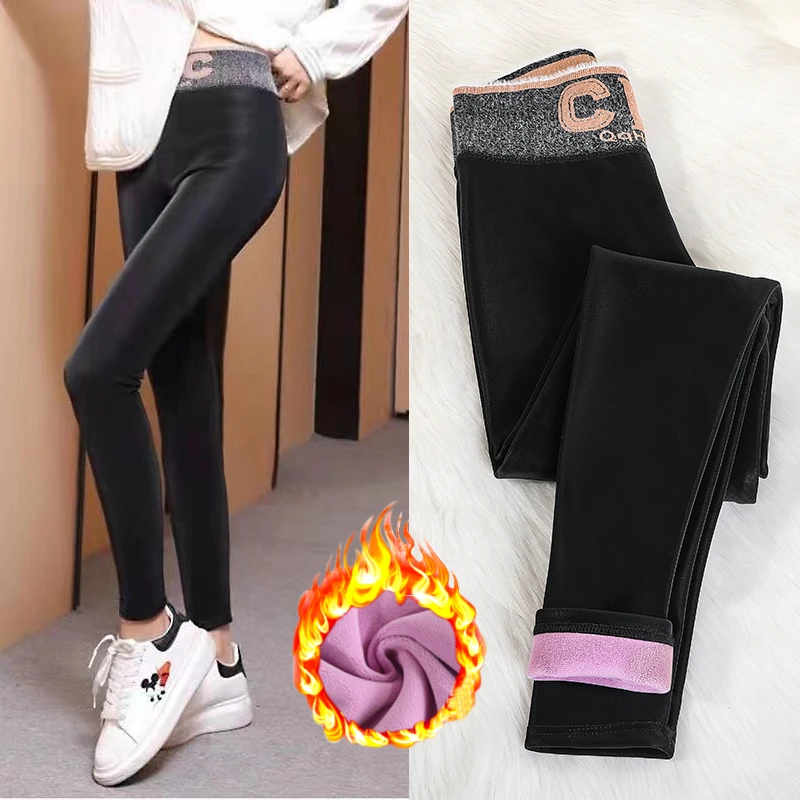 黑色冬季外穿女士加绒哑光皮裤女高腰紧身显瘦小脚裤弹力保暖裤