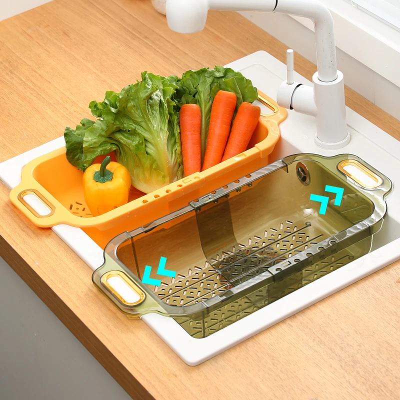 躬亲双层可伸缩洗菜盆沥水篮厨房水槽洗水果洗菜篮家用客厅滤水篮
