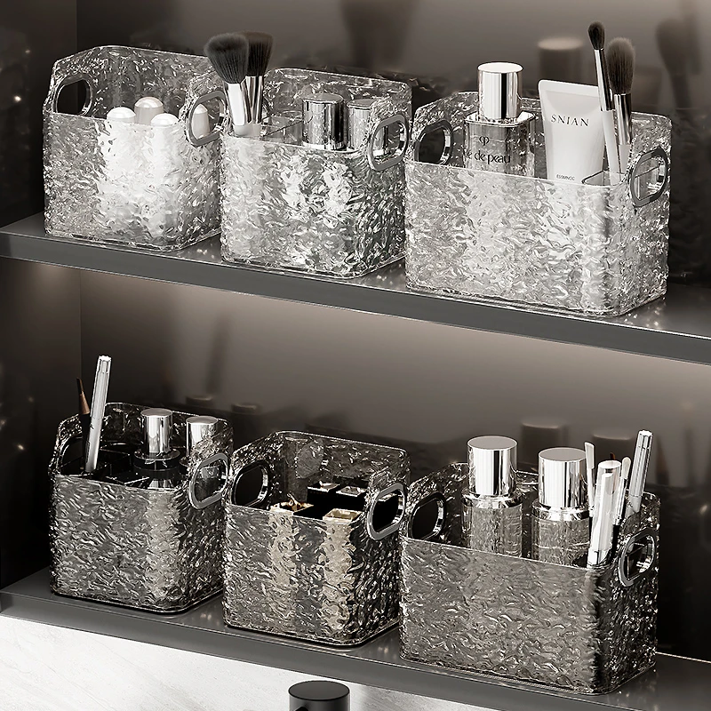 冰川纹镜柜收纳盒壁挂式免打孔家用卫生间洗漱台化妆品口红置物架