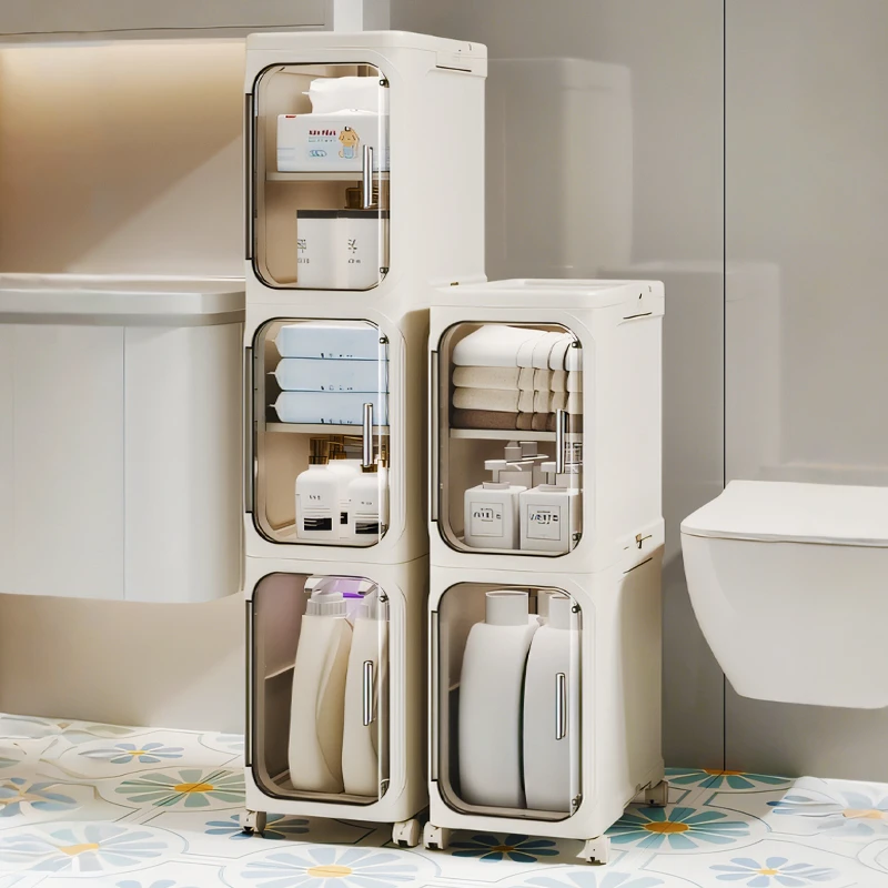 卫生间夹缝收纳柜窄缝置物架浴室边柜马桶边冰箱洗衣机缝隙储物柜