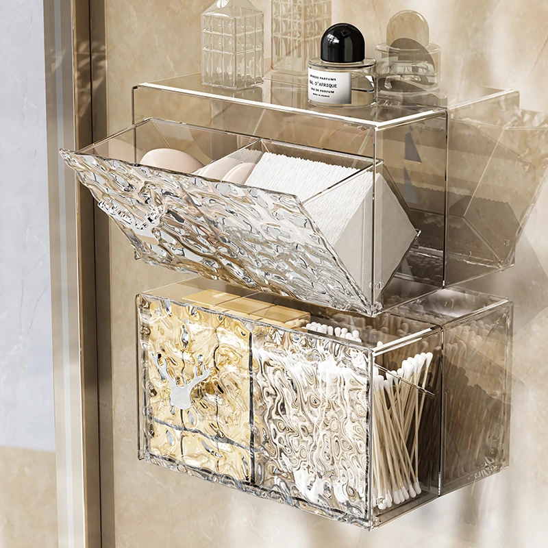 棉签盒卫生间化妆棉卸妆洗脸巾收纳盒浴室壁挂贴墙发夹镜柜口红盒