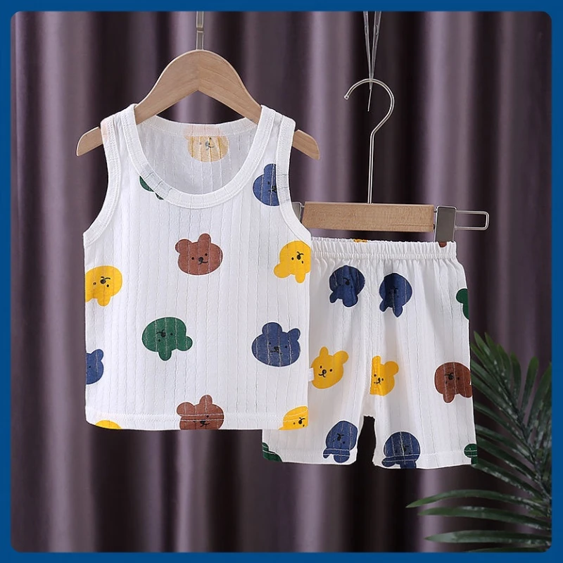 儿童纯棉背心套装薄款宝宝夏季无袖吊带护肚婴幼儿全棉短裤两件套