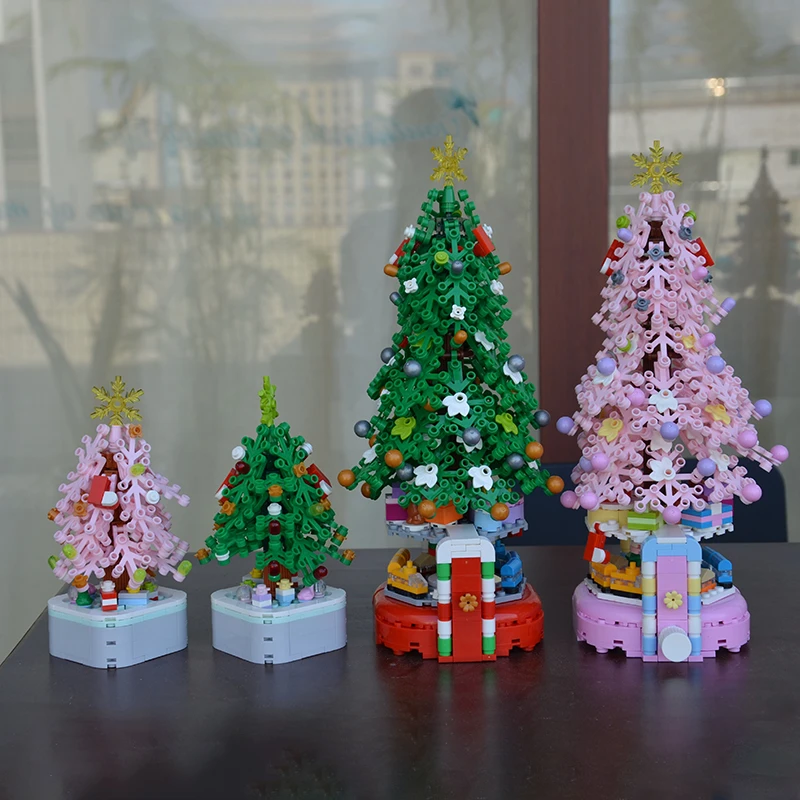 粉色梦幻圣诞树积木拼装玩具摆件圣诞节生日礼物女孩男孩圣诞礼物