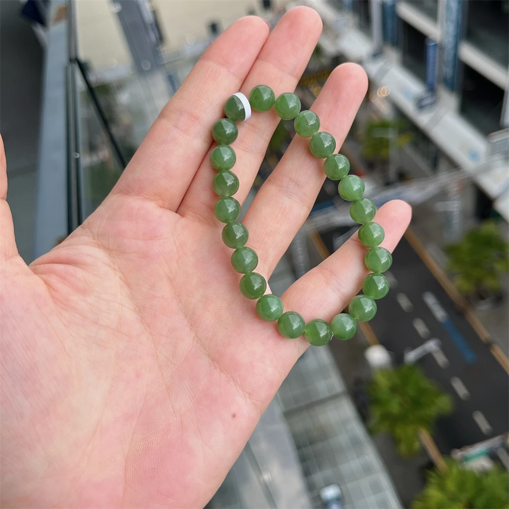 约8mm和田玉碧玉圆珠单圈