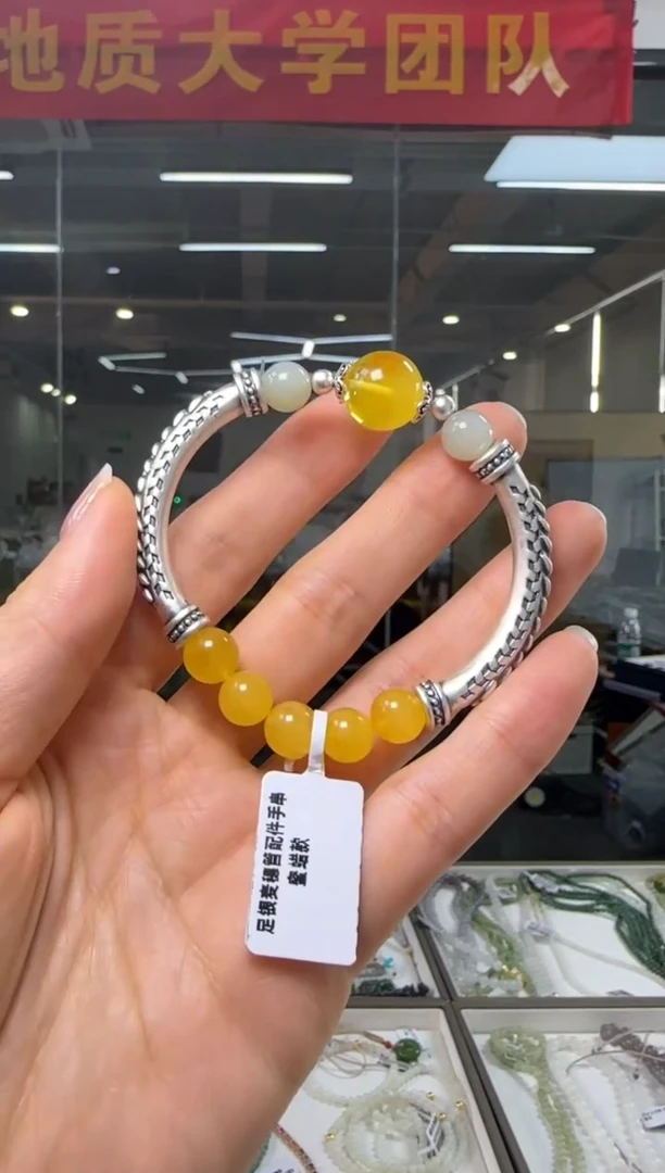 【闪购商品】琥珀手串银S925镶嵌足银麦穗管配件手串