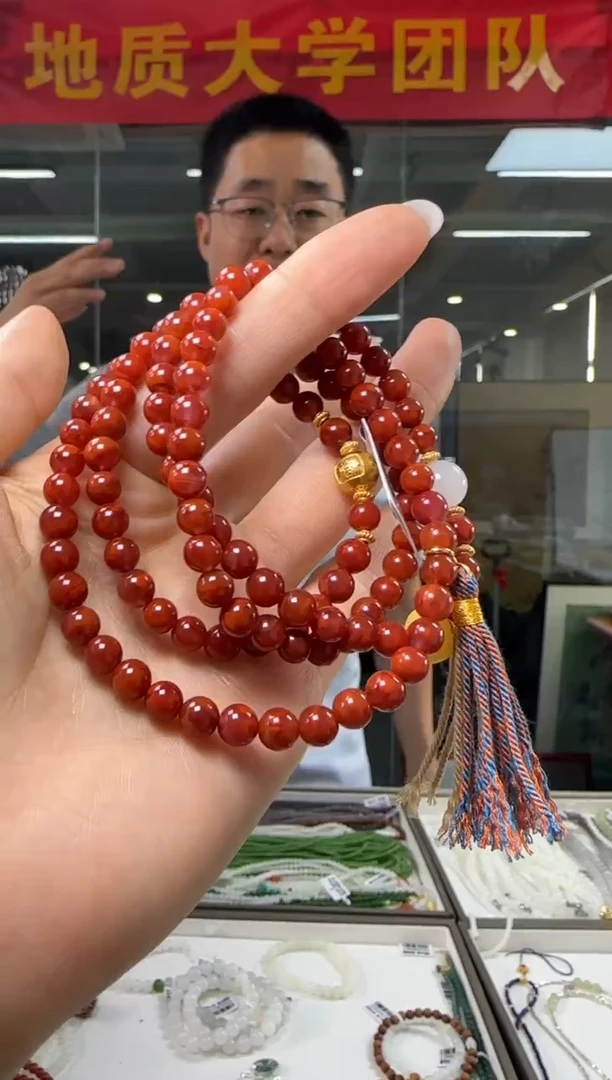 【闪购商品】南红玛瑙项链银S925镶嵌南红玛瑙圆珠约6mm