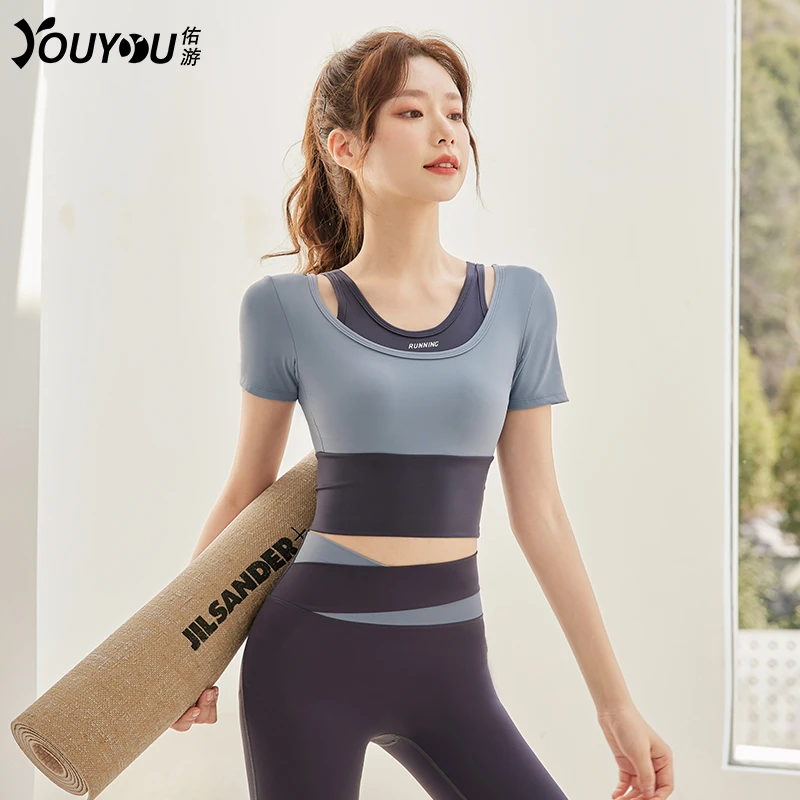 佑游瑜伽服女新款高级感速干短袖专业运动跑步普拉提上衣32023G
