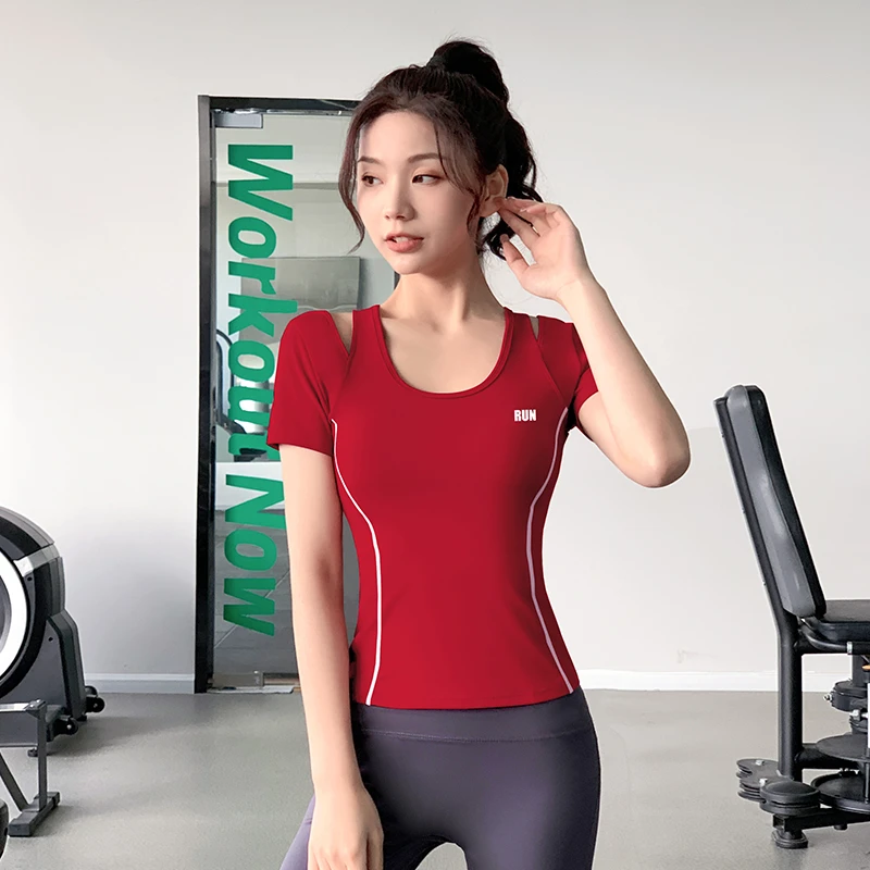 佑游瑜伽服露肩短袖运动健身线条款短袖上衣速干透气跑步32412