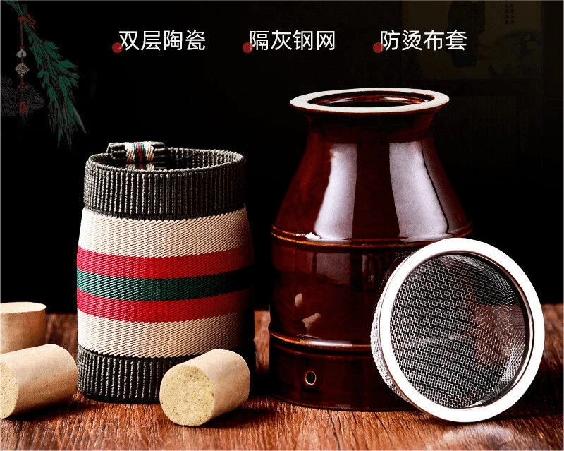 拍套餐送精油艾灸罐陶瓷双层多功能随身家庭可用刮痧走罐悬灸使用