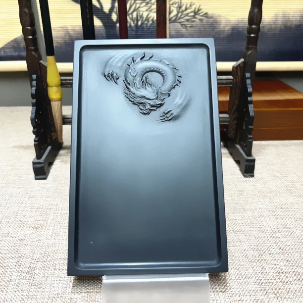 七寸歙砚/腾云驾雾 黑龙潭长方形天然原石砚台