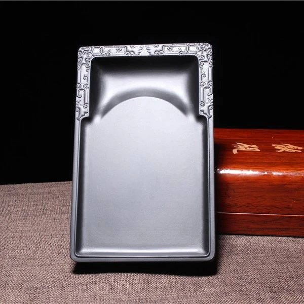 六寸七寸原石砚台古龙素池配木盒歙砚黑龙潭天然石头