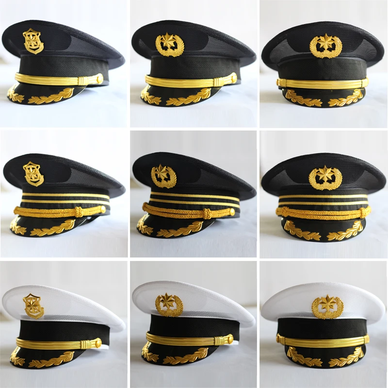 夏季新款藏青色透气网布铁路文工团演出乘务员大盖帽安保大檐帽