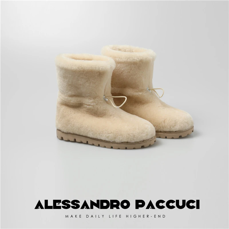 AP洛哥25109X【雪域】 抽绳中筒手工包边雪地靴防滑高帮鞋女