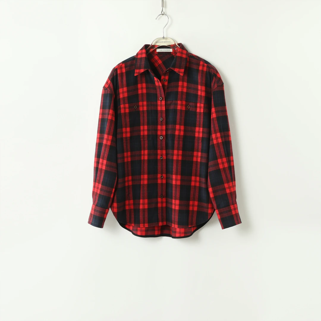 AP洛哥43069HC【格致/勃艮第红】法兰绒翻领长袖休闲百搭格纹衬衫