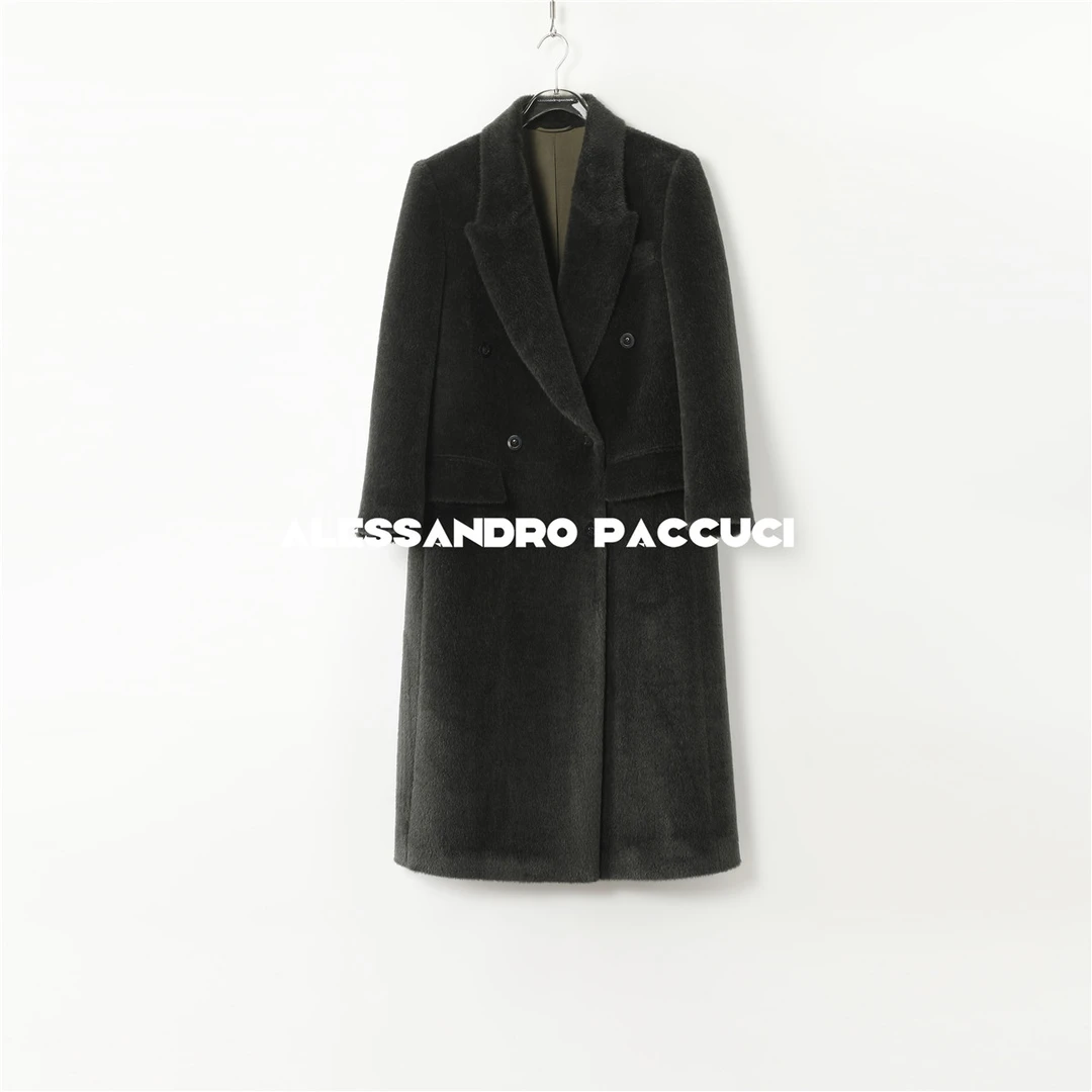 AP洛哥43040DY【黑标系列】意大利进口羊驼毛&绵羊毛双排扣长大衣冬