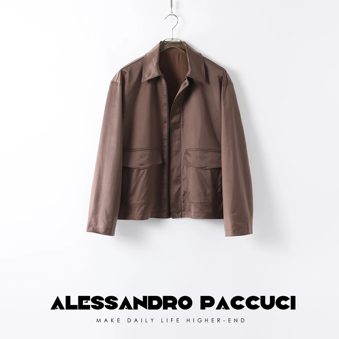 AP洛哥22080X【锋尚】亮光翻领工装风设计感复古风休闲短夹克