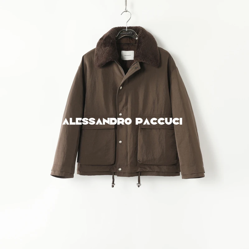 AP洛哥44029RR【双羽】羊皮毛领95白鹅绒大口袋保暖短款羽绒服24冬