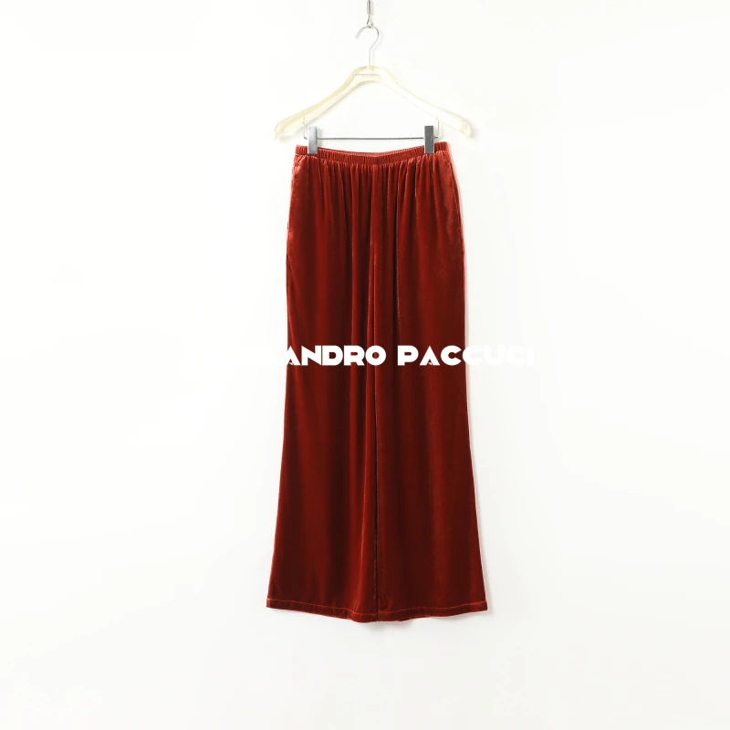 AP洛哥44197KC【璨光】桑蚕丝光泽感丝绒松紧腰时尚休闲长裤2024秋