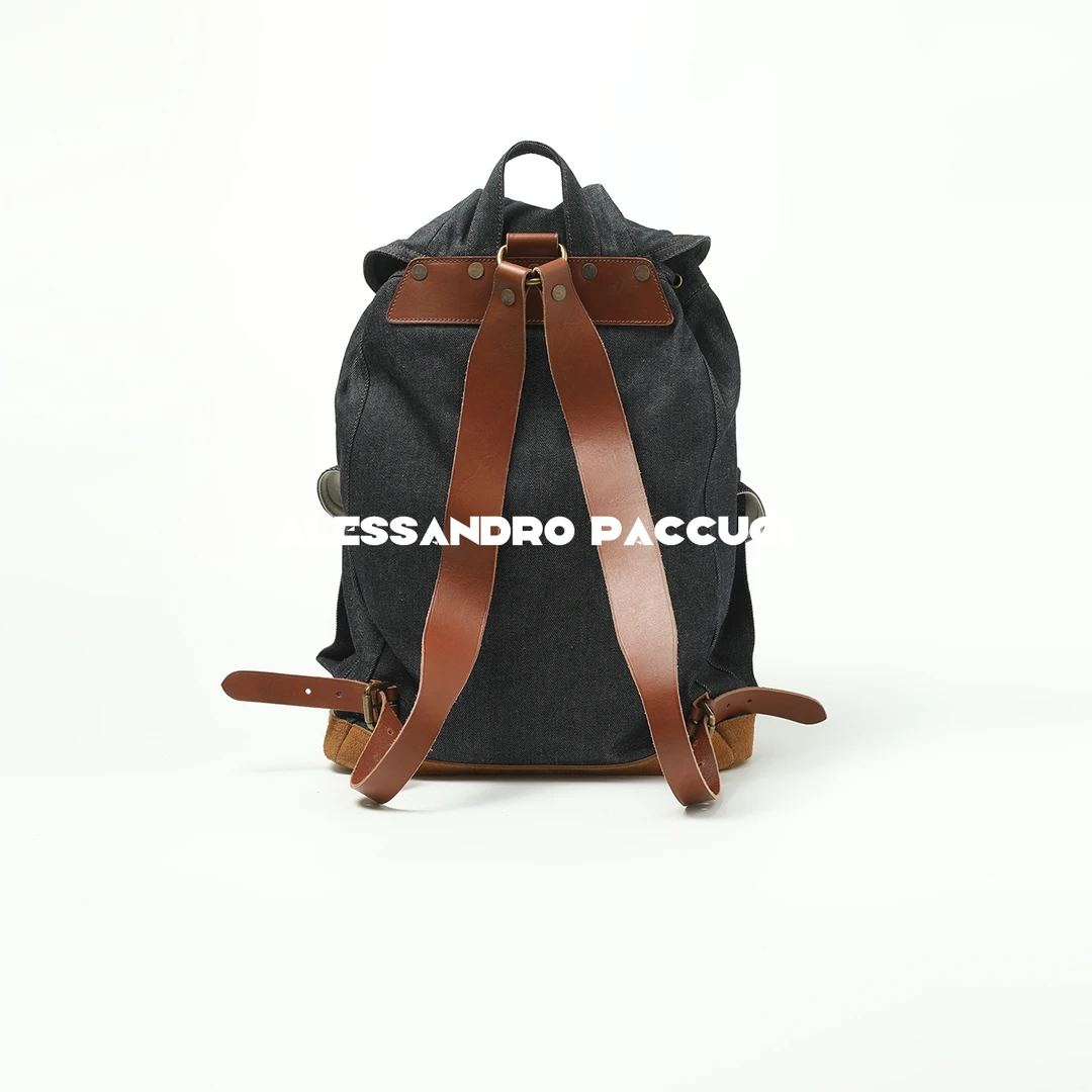 AP洛哥43108BS【黑标系列/大号】牛仔布拼牛皮时尚双肩背包