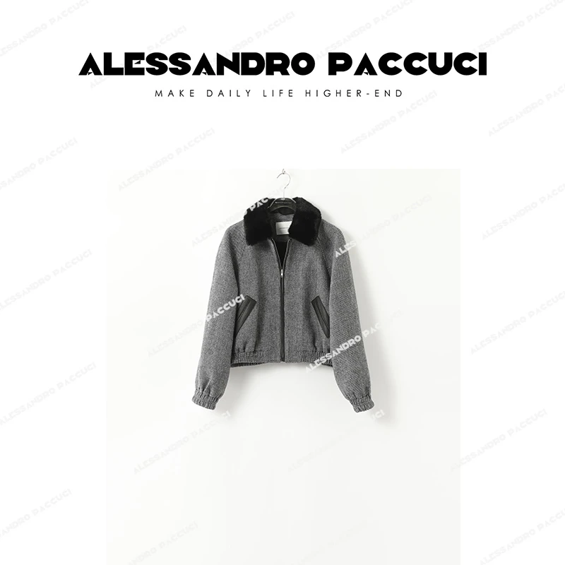 AP洛哥43056WT【回归】水貂领羊毛温暖复古时尚短夹克外套2024秋冬