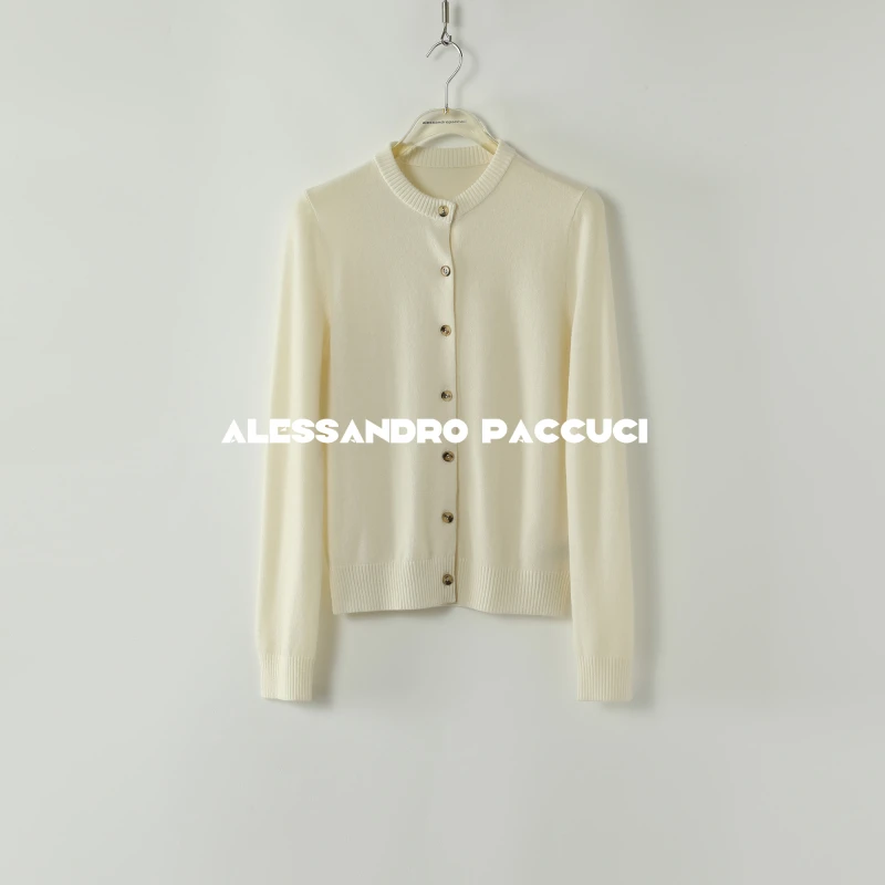 AP洛哥43110SK【颂悦】羊毛+羊绒 圆领纯色时尚百搭基础款针织开衫