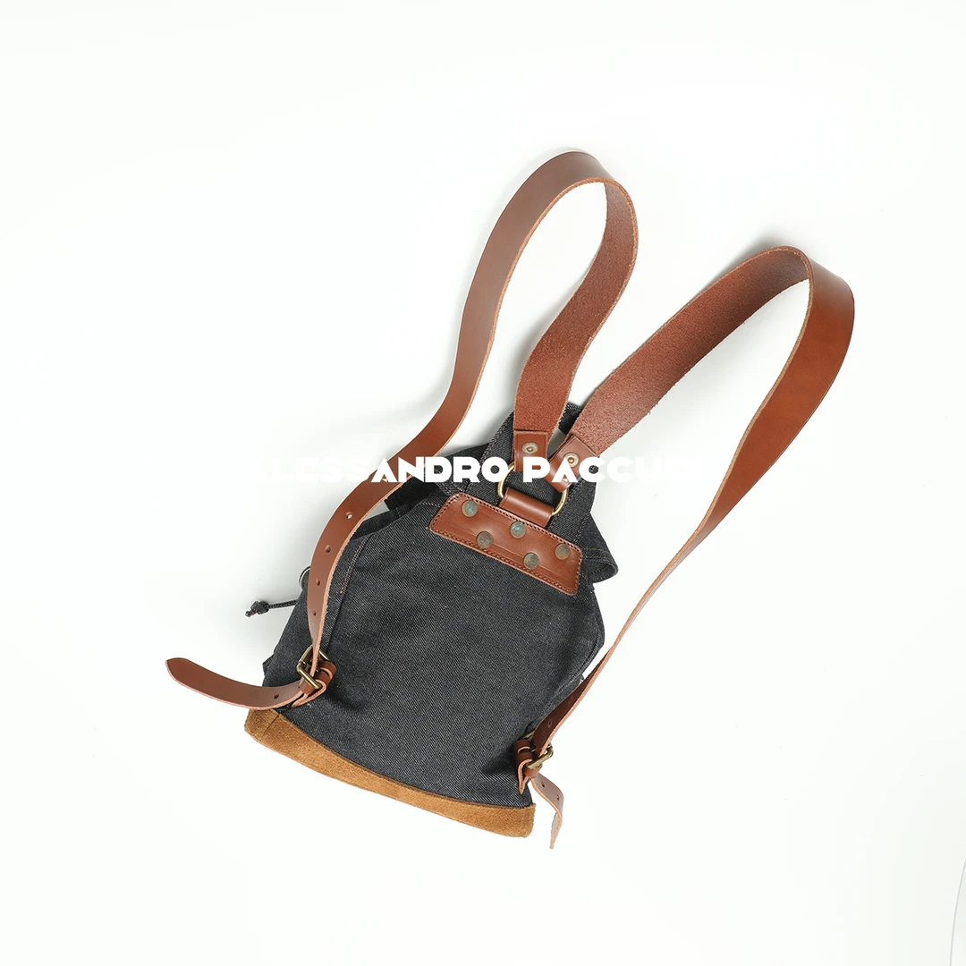 AP洛哥43125BS【黑标系列/小号】牛仔布拼牛皮时尚双肩包