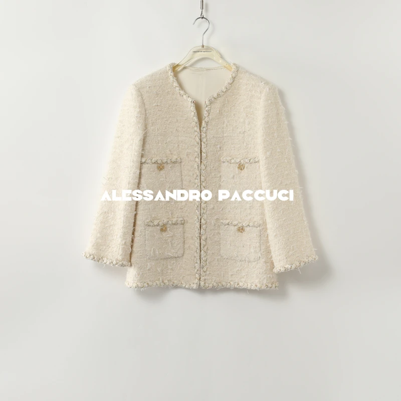 AP洛哥44165WX【黑标系列/雪国初恋】法国进口绵羊毛白色小香外套