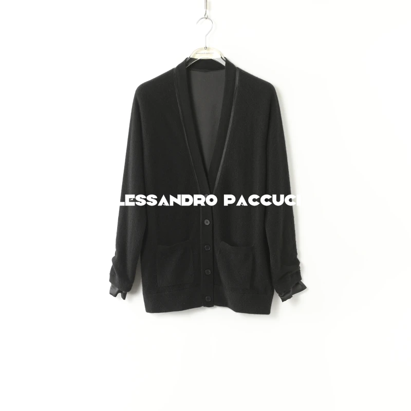 AP洛哥44198SK【寻觅】羊绒桑蚕丝内里V领复古单排扣针织开衫2024冬