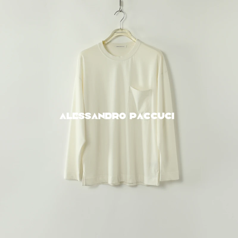 AP洛哥43138TT 绵羊毛圆领单胸袋百搭基础款时尚长袖T恤2024秋