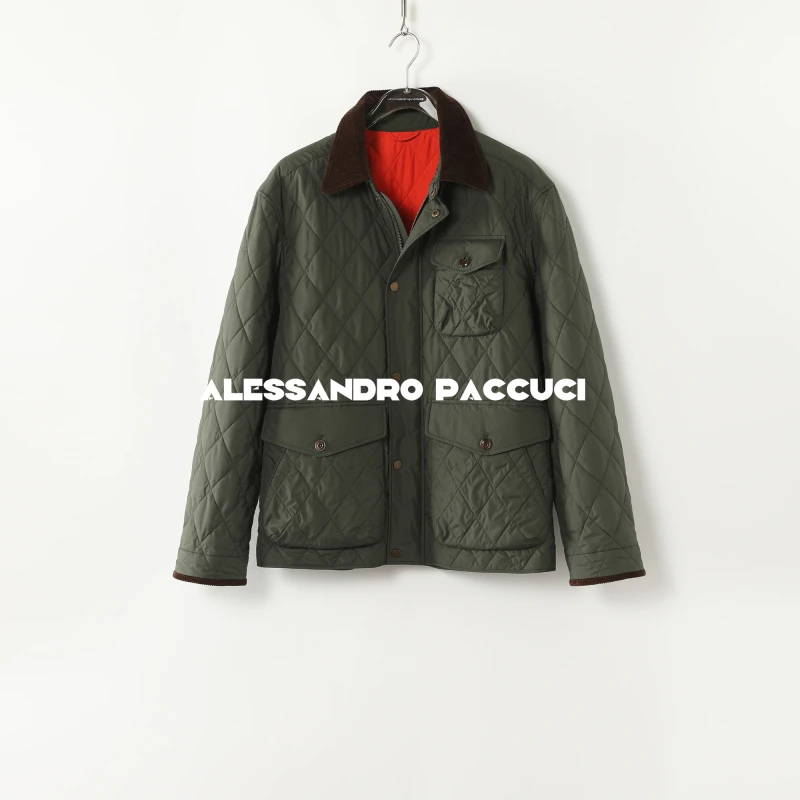 AP洛哥44027GM【序暮】撞色翻领骆驼绒菱形格衔线时尚短外套2024冬