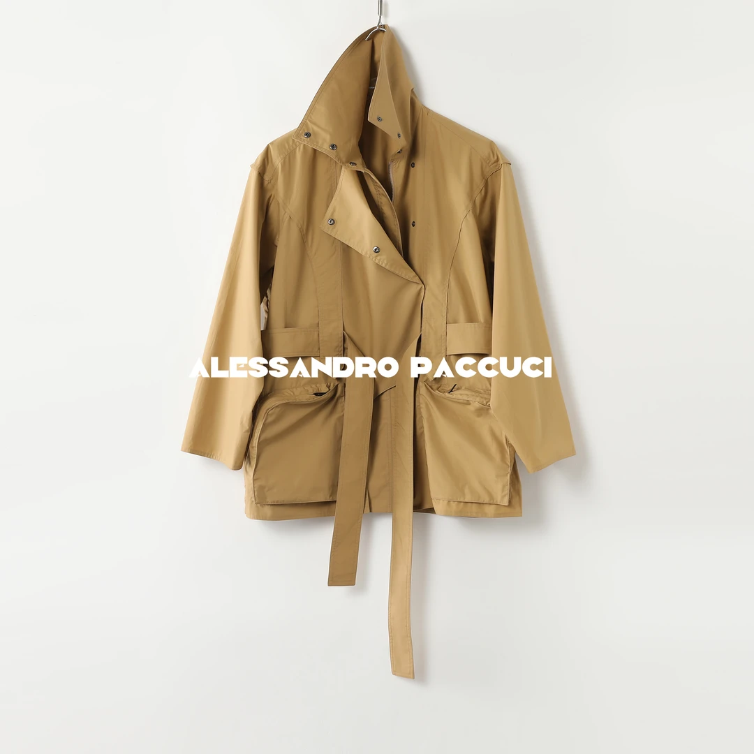 AP洛哥43150WT【沙叶】高密长绒棉沙色含腰带休闲短风衣外套2024秋