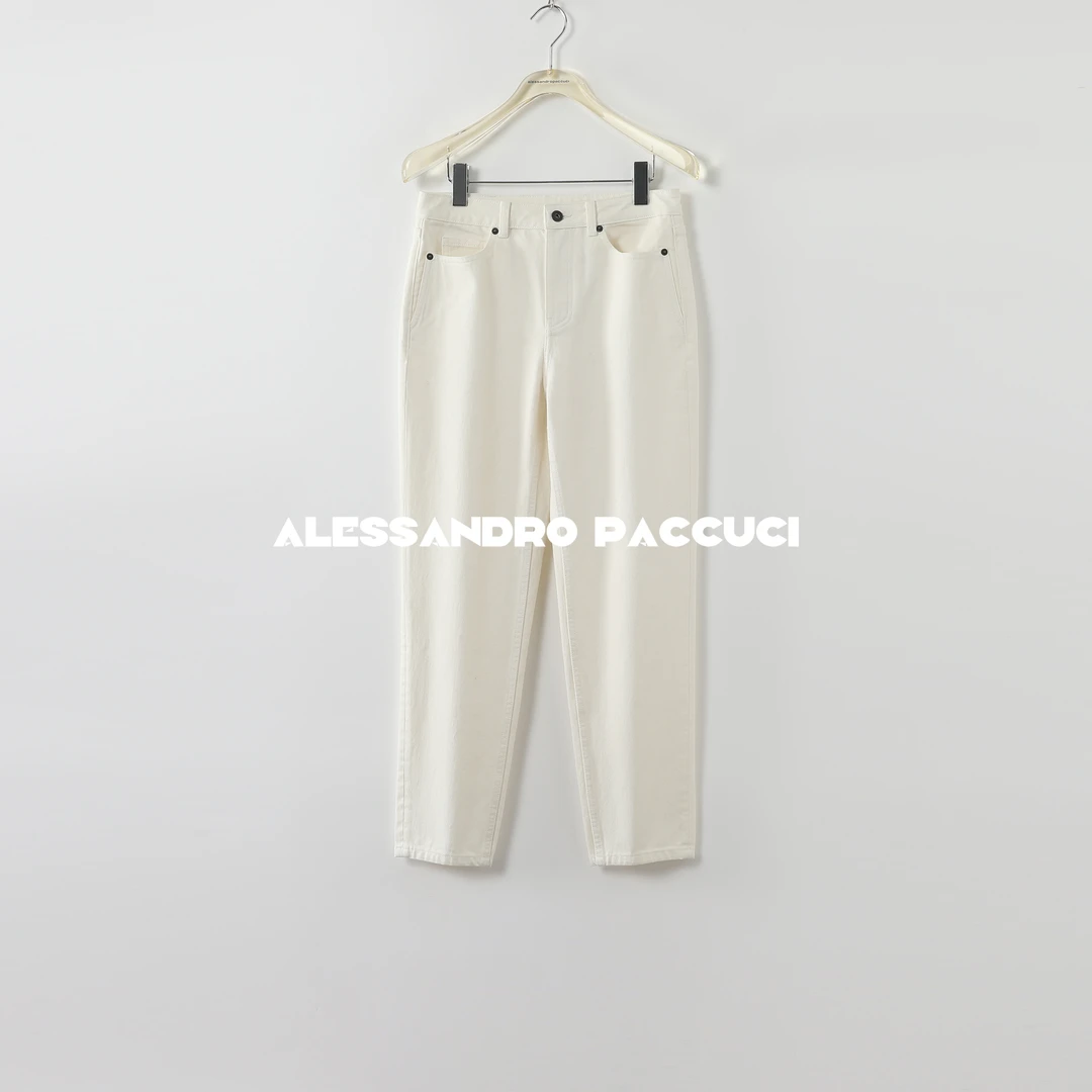 AP洛哥25459X【黑标系列】土耳其进口棉白色牛仔休闲直筒九分裤