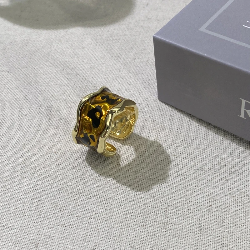 铜合金珐琅戒指 04731大淇原创复古豹纹C形小众个性开口戒指