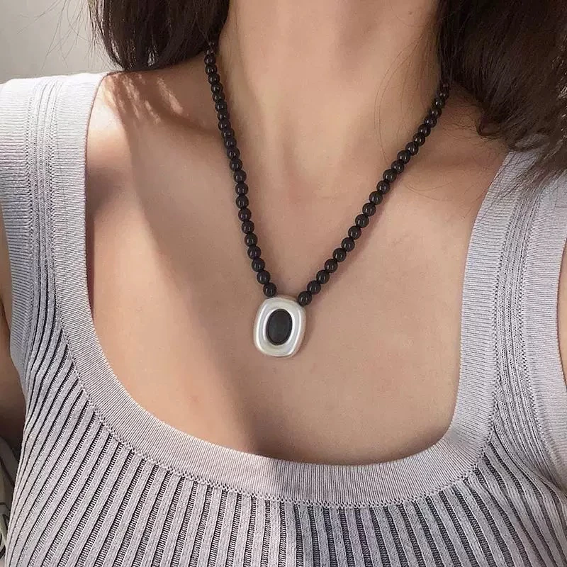 铜合金仿珍珠项链 04500大淇原创新中式黑色珠珠小众气质百搭项链