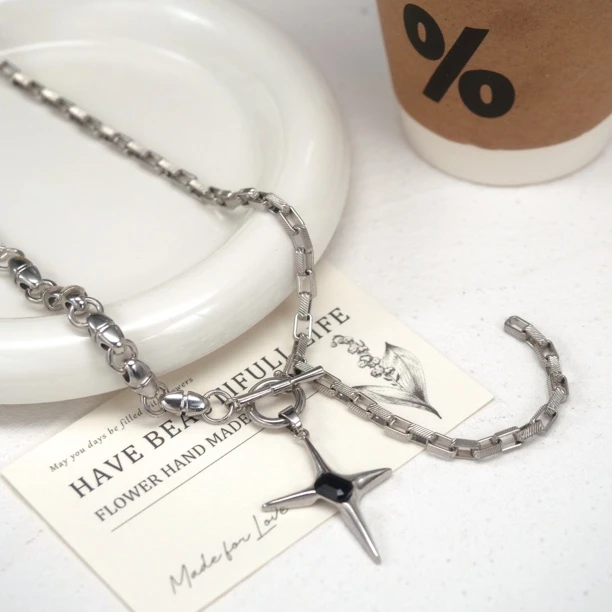 铜合金项链 1375小众设计潮酷个性四芒星OT扣毛衣链