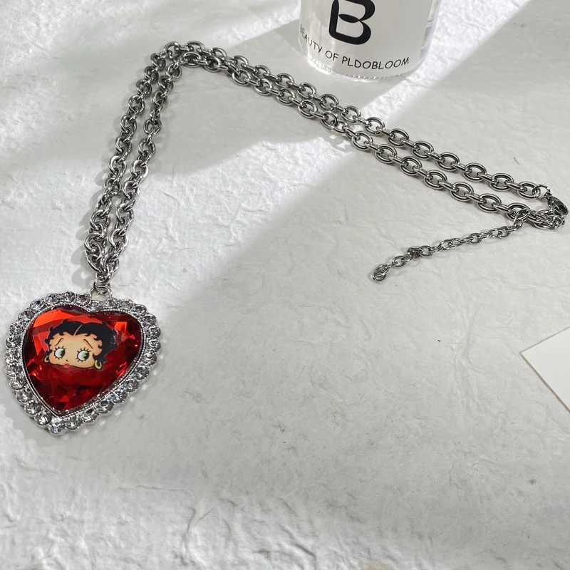 铜合金项链 04264大淇原创简约风安哥拉红爱心镶锆个性时尚项链