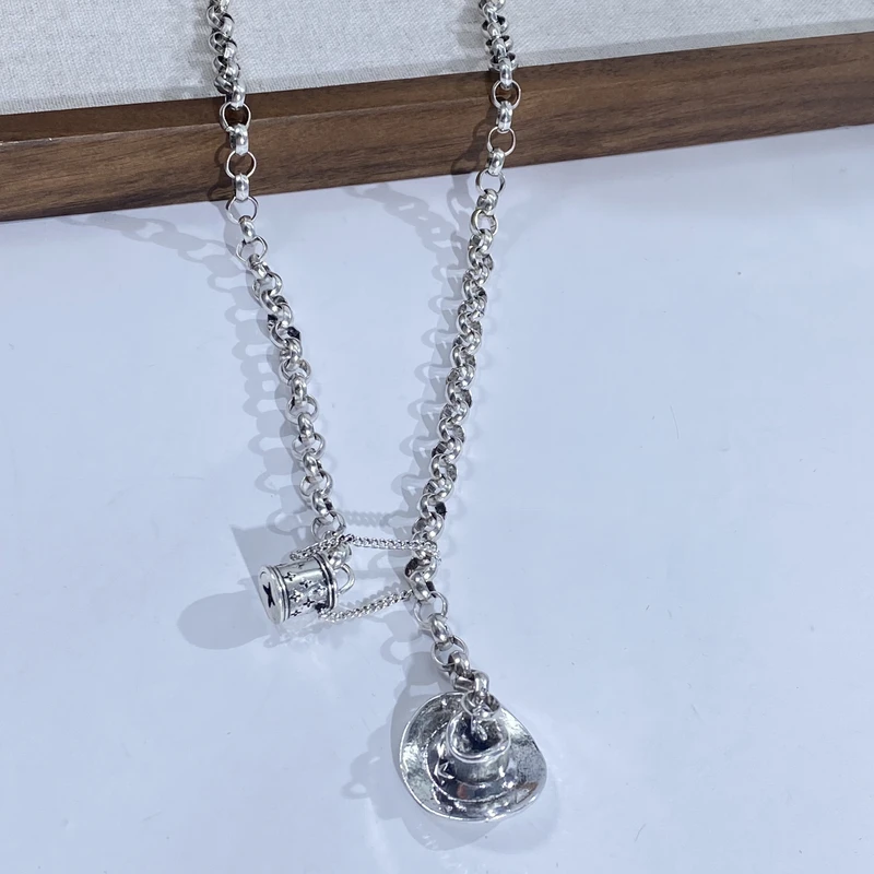 铜合金项链 04686大淇原创中式复古小众独特酒桶桶包长款个性项链