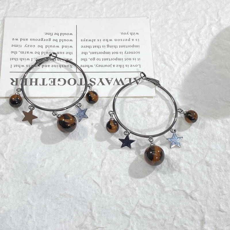 铜合金仿珍珠耳饰 04372大淇原创豹纹咖色五角星不规则个性大耳圈