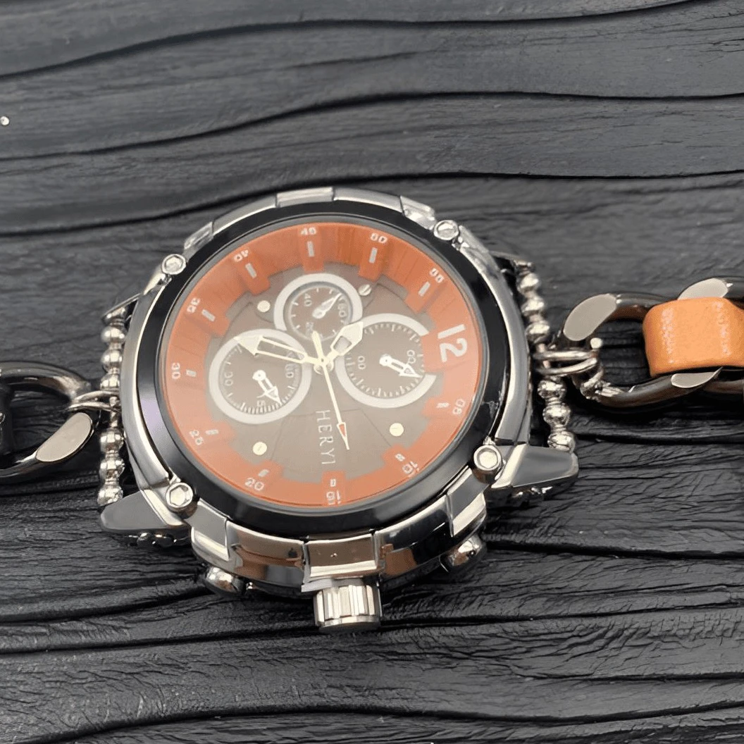 03048大绮原创咖色圆形手表拼咖色皮质手链手表