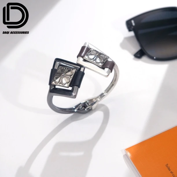 铜合金皮质手镯 0265小众设计潮酷黑白拼色十字架个性手镯