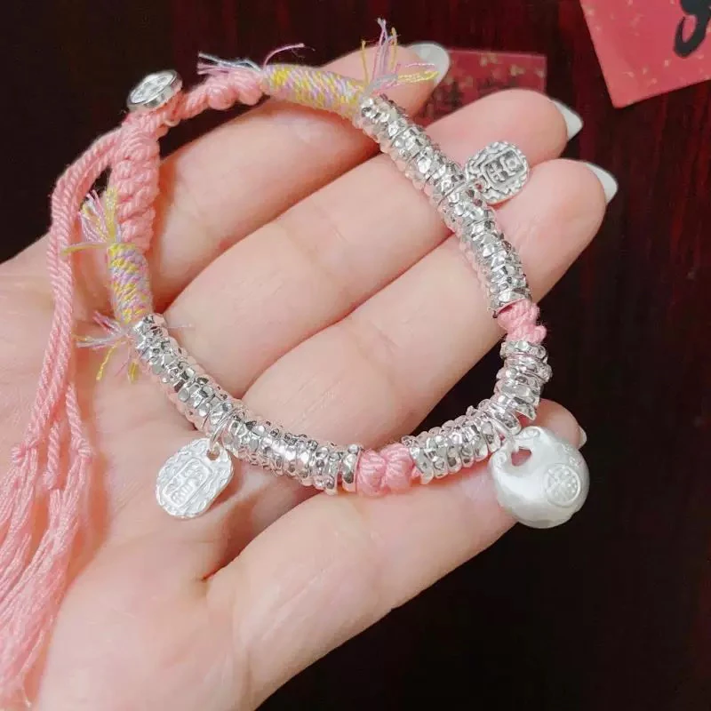 铜合金布艺手链 04700大淇原创新中式福袋盘缠编织绳平安喜乐手链