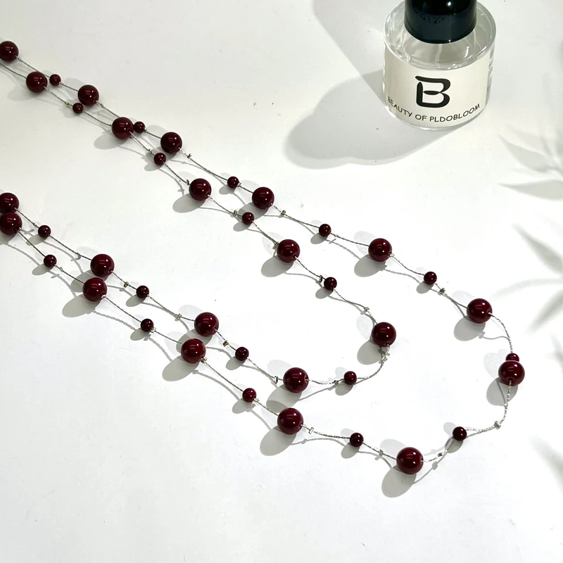 铜合金仿珍珠项链 04602大淇原创安哥拉红仿珍珠长款不规则项链