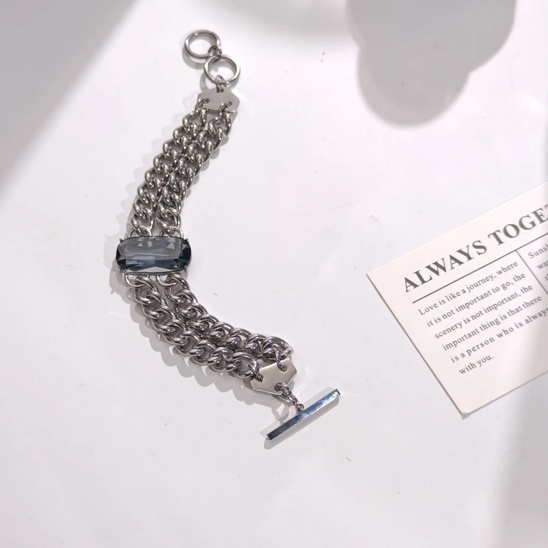 钛钢仿水晶手链 04637大淇原创冷淡风环环相扣仿水晶圆环个性手链