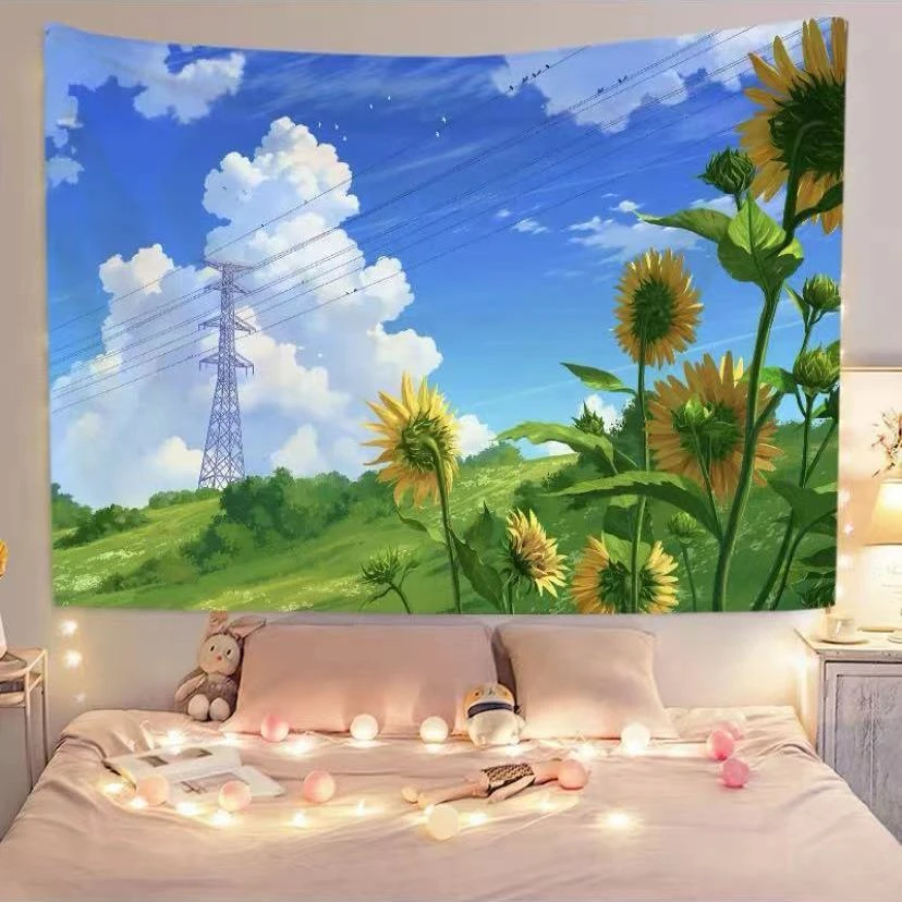 唯美日系风景背景布ins卧室房间床头墙面宿舍装饰毯布挂布网红