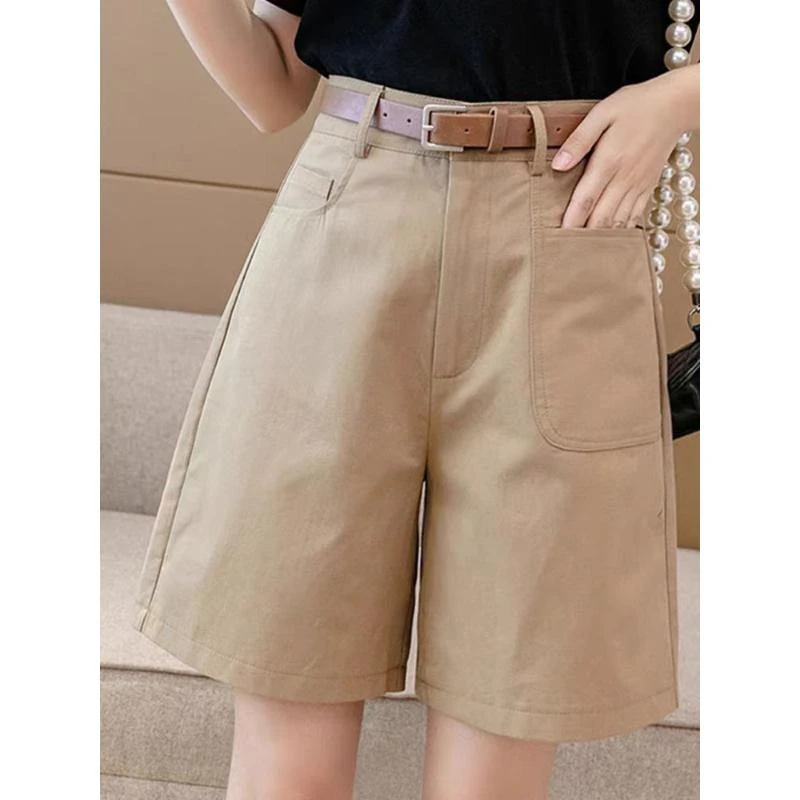 卡其色短裤工装新款夏季薄款高腰显瘦休闲阔腿中裤宽松西装五分裤