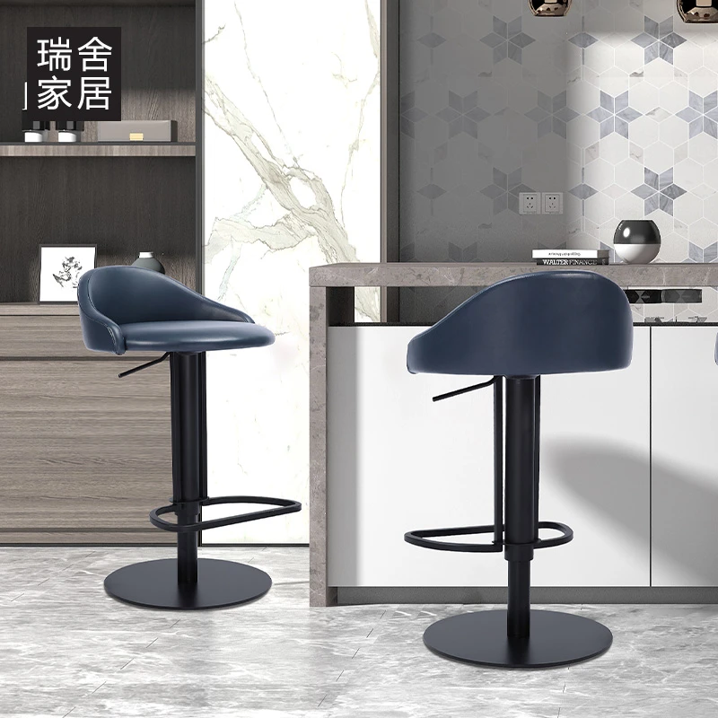瑞舍真皮吧台椅升降吧椅不锈钢现代简约家用高脚椅北欧靠背吧台凳