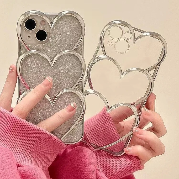 闪粉爱心苹果15简约高级iPhone14promax电镀手机壳13防摔简约12