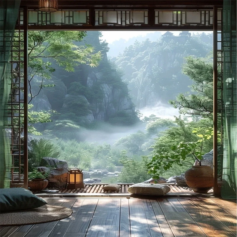 新款拍照简约室内专用高级直播3d立体主播间温馨室内中式背景布