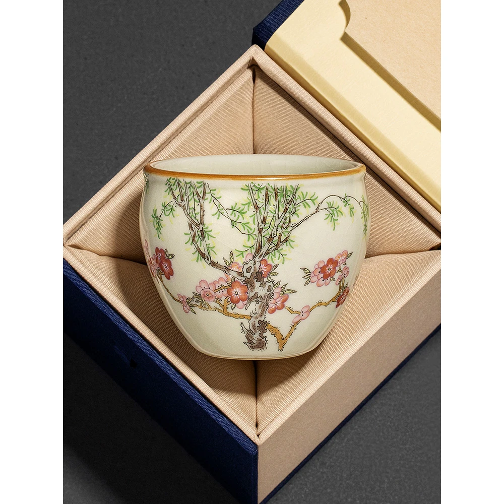 汝窑茶杯主人杯开片可养风水缸杯个人专用高档陶瓷功夫茶具品茗杯