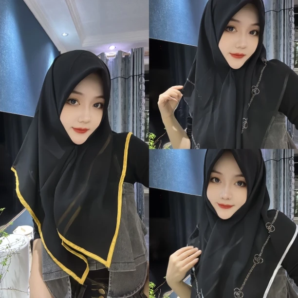 黑色系包边休闲方巾